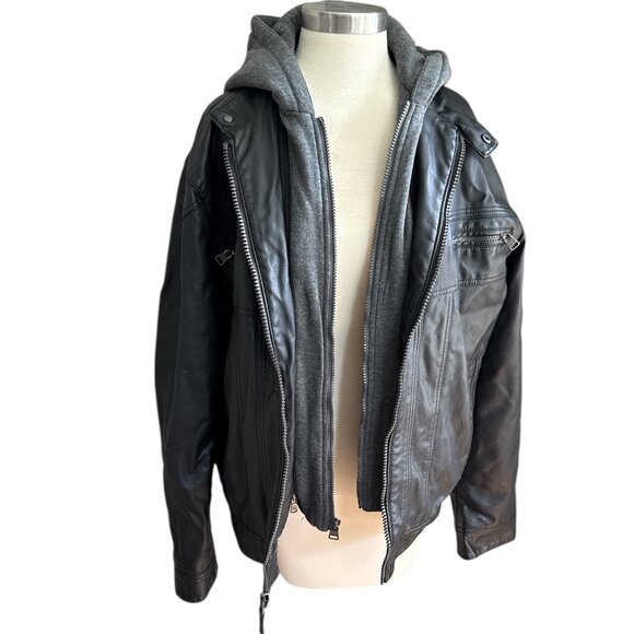 Calvin Klein Faux Leather Bomber Jacket w/ Hoodie Insert - Picture 1 of 14